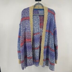 Free People Day Dreamer Open Cardigan Women Small Blue Purple Plaid Oversized